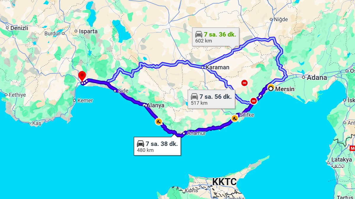 Mersin ile Antalya Arası Kaç Km? Kaç Saat? Mersin/Antalya Mesafe Bilgisi!
