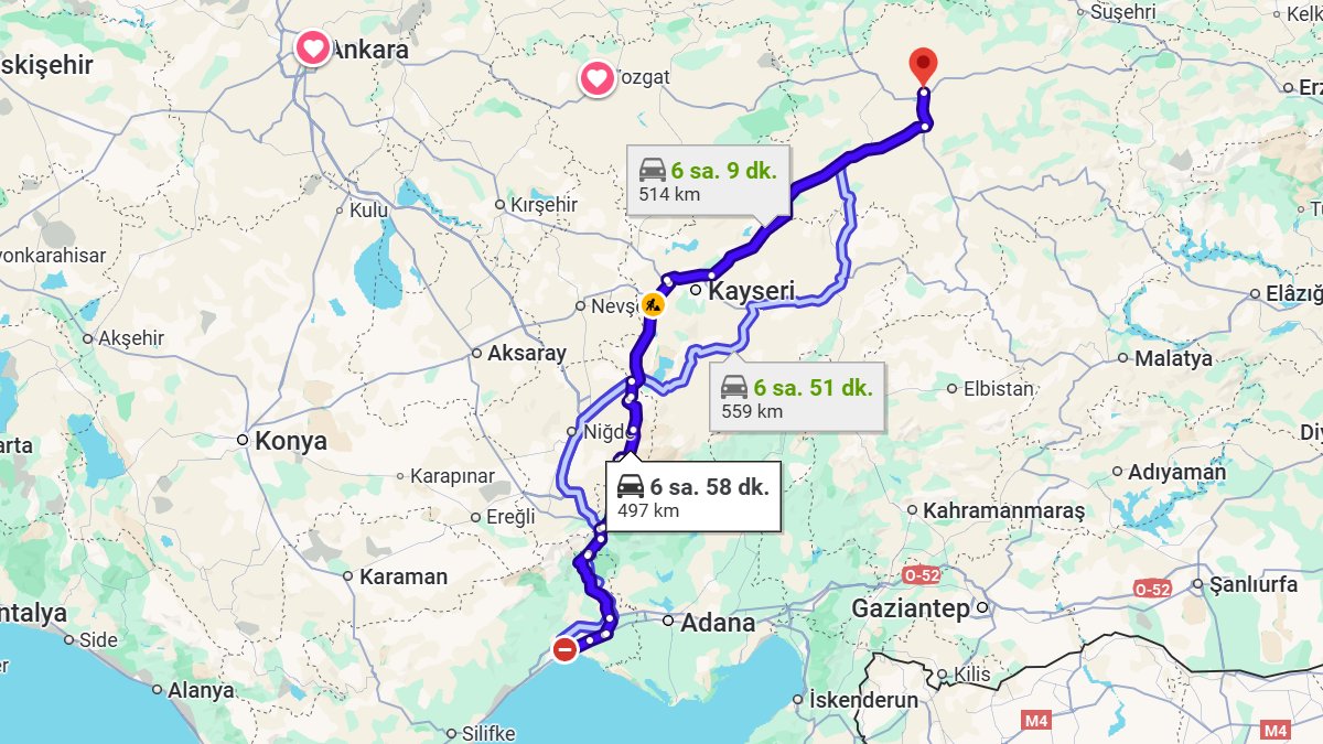 Mersin ile Sivas Arası Kaç KM? Kaç Saat? Mersin/Sivas Mesafe Bilgisi!