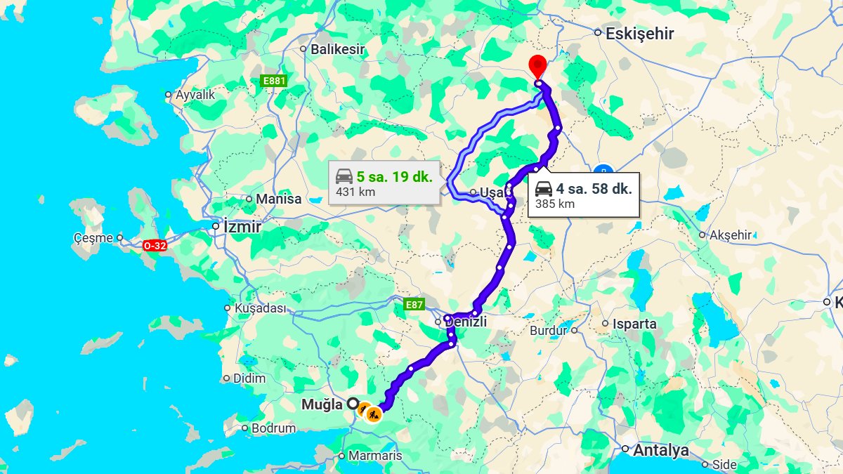 Muğla ile Kütahya Arası Kaç KM? Kaç Saat? Muğla/Kütahya Mesafe Bilgisi!