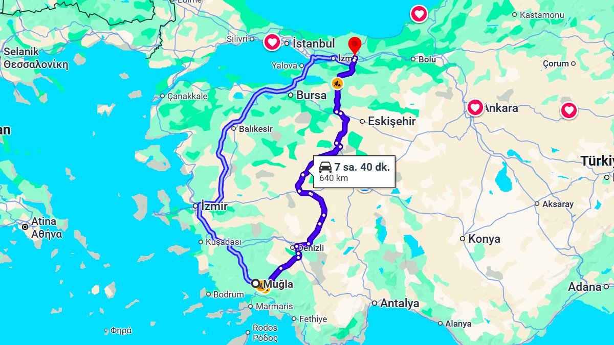 Muğla ile Sakarya Arası Kaç KM? Kaç Saat? Muğla/Sakarya Mesafe Bilgisi!