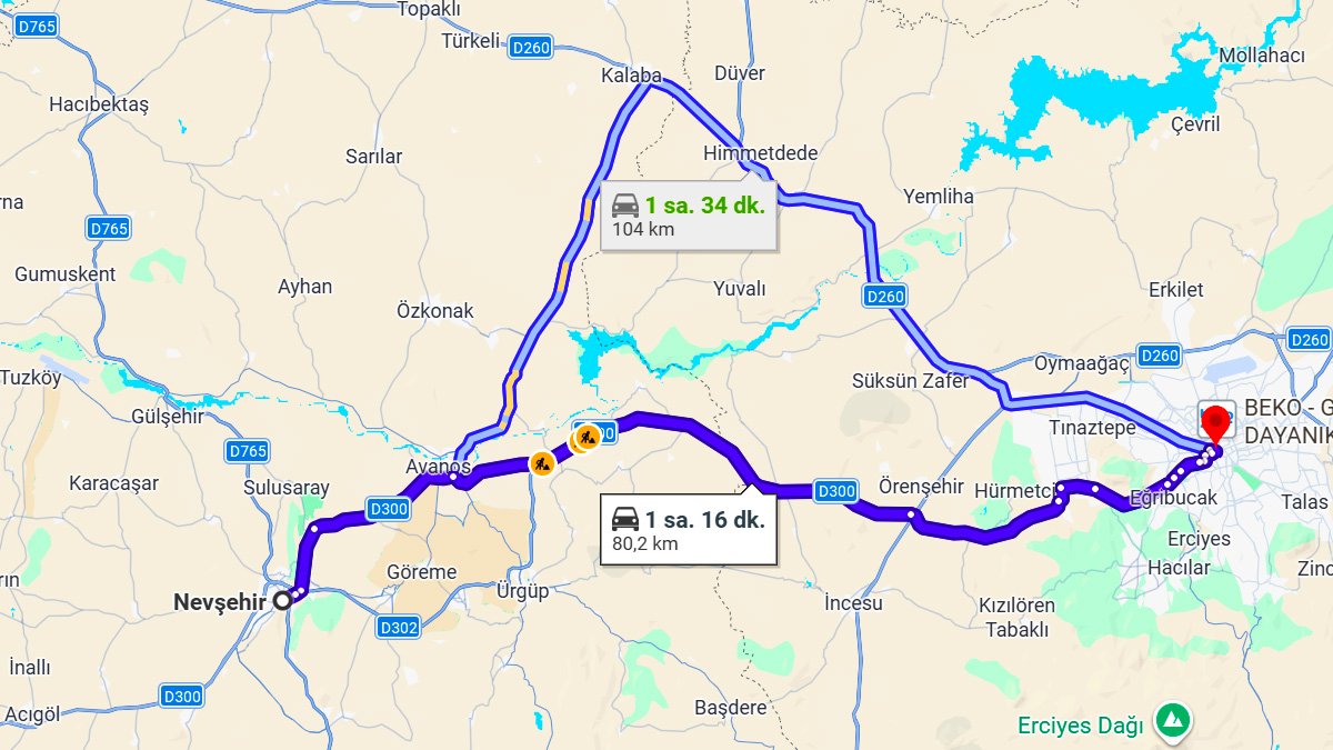 Nevşehir ile Kayseri Arası Kaç KM? Kaç Saat? Nevşehir/Kayseri Mesafe Bilgisi!
