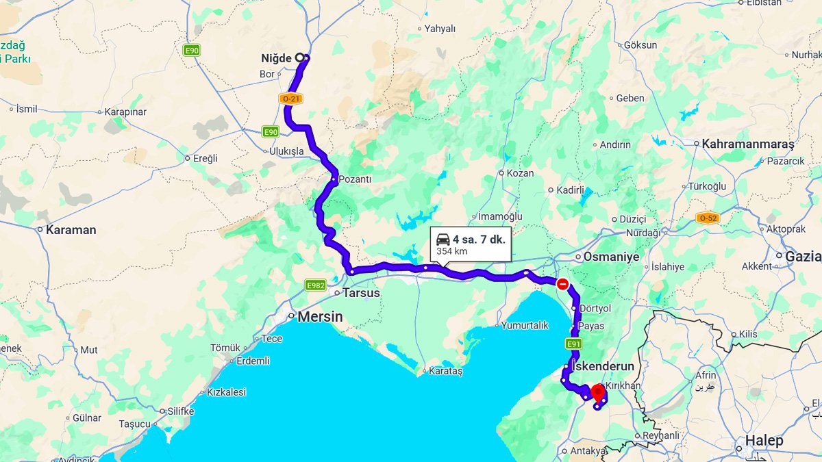 Niğde ile Hatay Arası Kaç KM? Kaç Saat? Niğde/Hatay Mesafe Bilgisi!