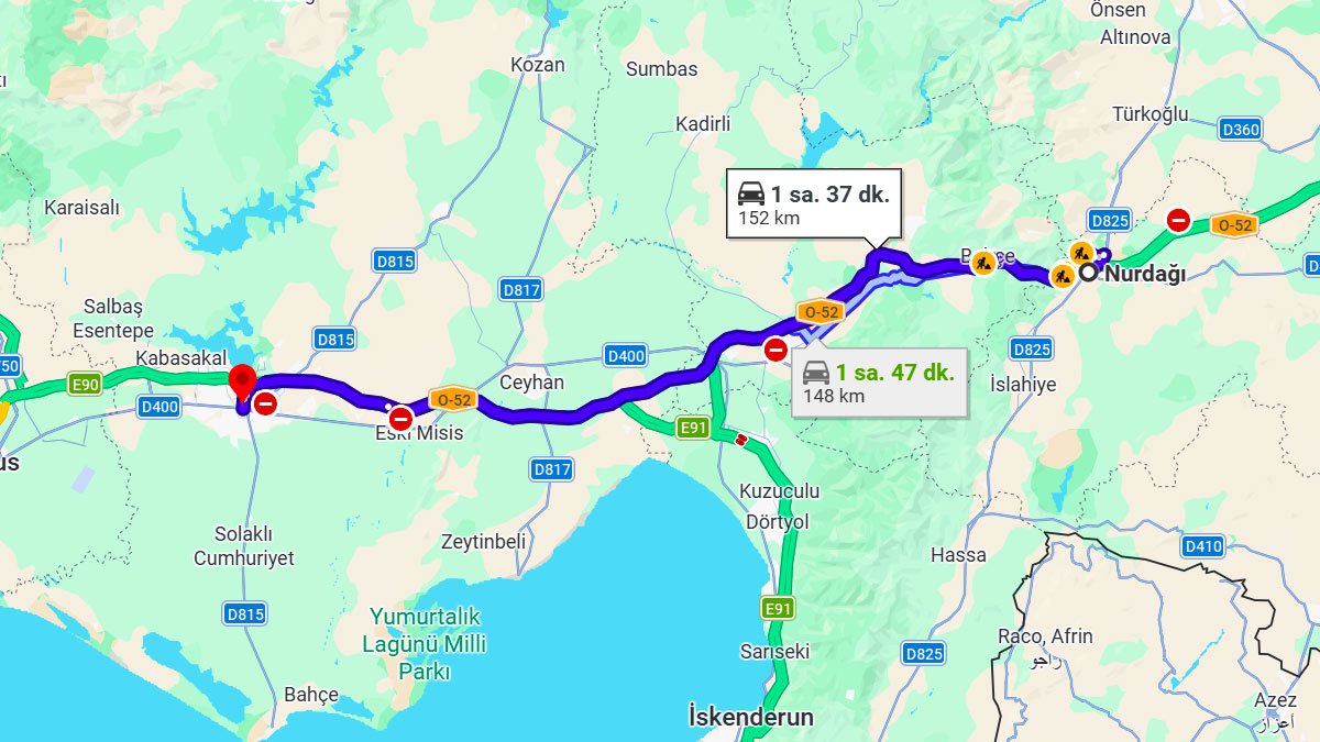 Nurdağı ile Adana Arası Kaç KM? Kaç Saat? Nurdağı/Adana Mesafe Bilgisi!