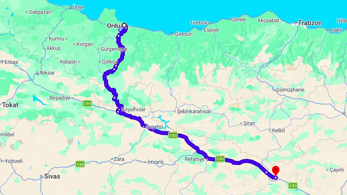 Ordu ile Erzincan Arası Kaç KM? Kaç Saat? Ordu/Erzincan Mesafe Bilgisi!