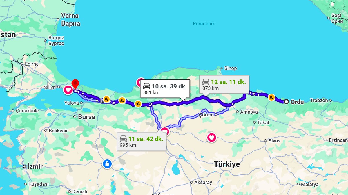Ordu ile İstanbul Arası Kaç KM? Kaç Saat? Ordu/İstanbul Mesafe Bilgisi!