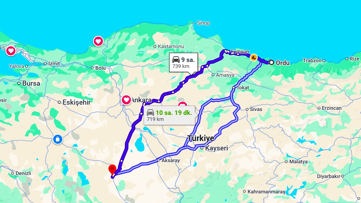 Ordu ile Konya Arası Kaç KM? Kaç Saat? Ordu/Konya Mesafe Bilgisi!
