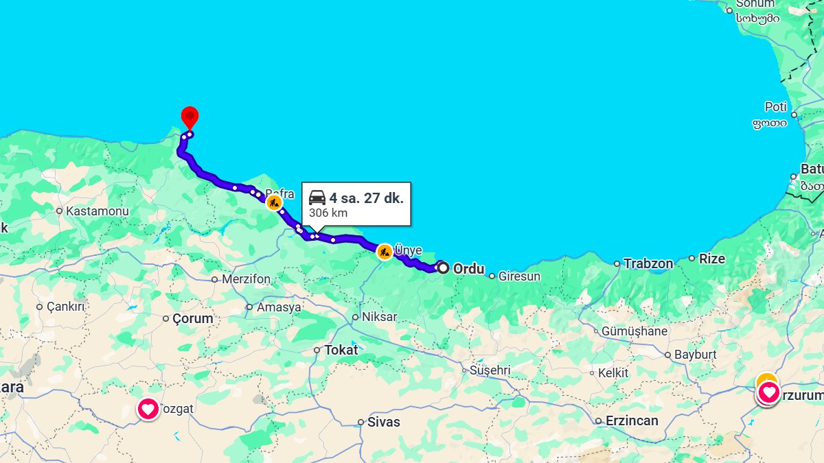 Ordu ile Sinop Arası Kaç Km? Kaç Saat? Ordu/Sinop Mesafe Bilgisi!