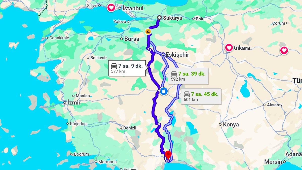 Sakarya ile Antalya Arası Kaç KM? Kaç Saat? Sakarya/Antalya Mesafe Bilgisi!