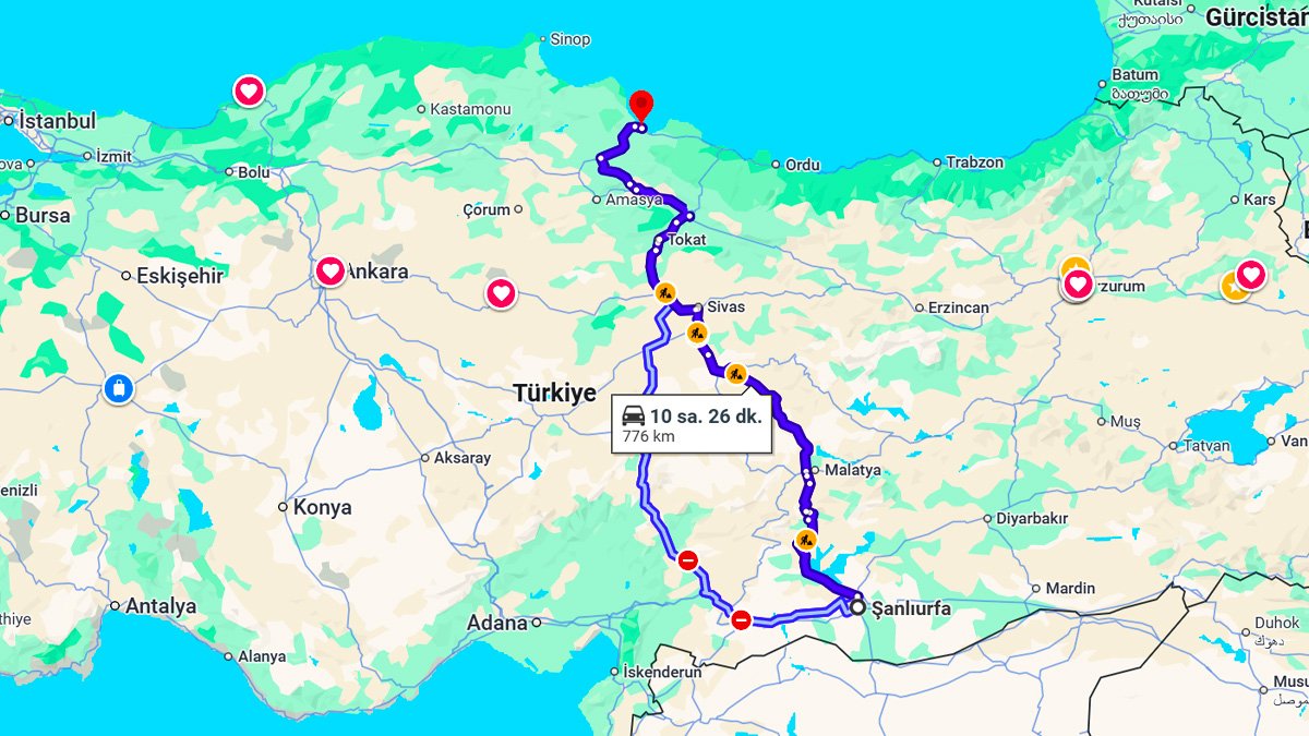 Şanlıurfa ile Samsun Arası Kaç KM? Kaç Saat? Şanlıurfa / Samsun Mesafe Bilgisi!