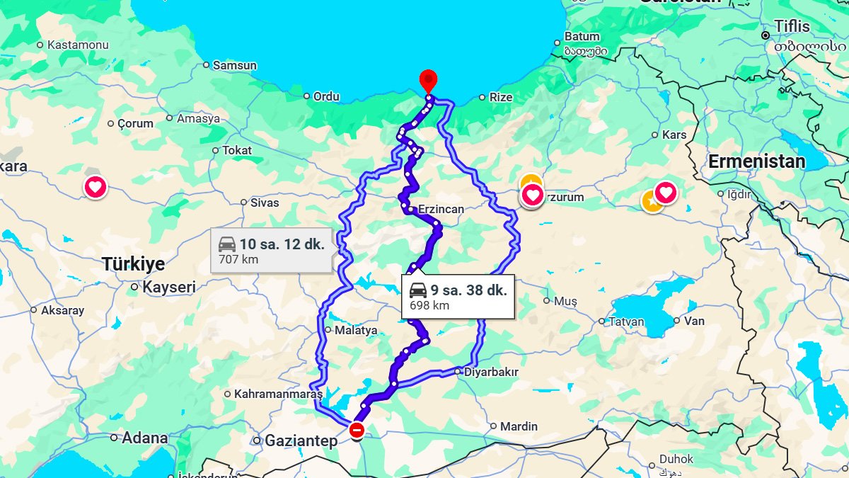Şanlıurfa ile Trabzon Arası Kaç KM? Kaç Saat? Şanlıurfa/Trabzon Mesafe Bilgisi!