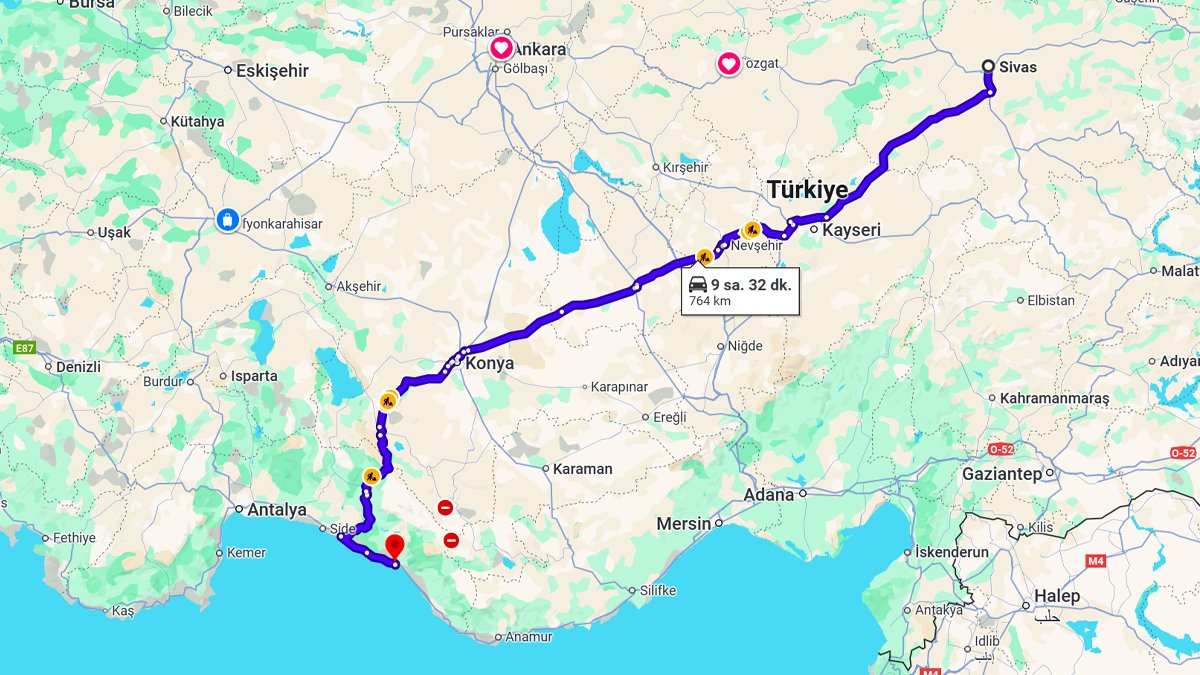 Sivas ile Alanya Arası Kaç KM? Kaç Saat? Sivas/Alanya Mesafe Bilgisi!