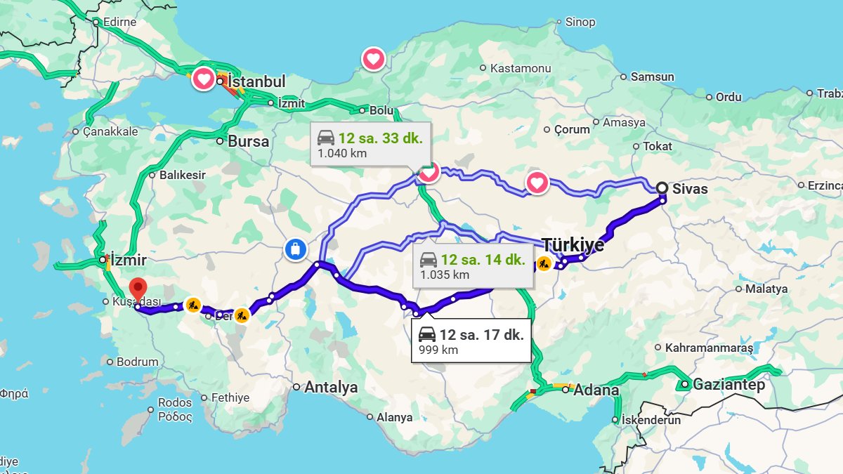 Sivas ile Aydın Arası Kaç Km? Kaç Saat? Sivas/Aydın Mesafe Bilgisi!
