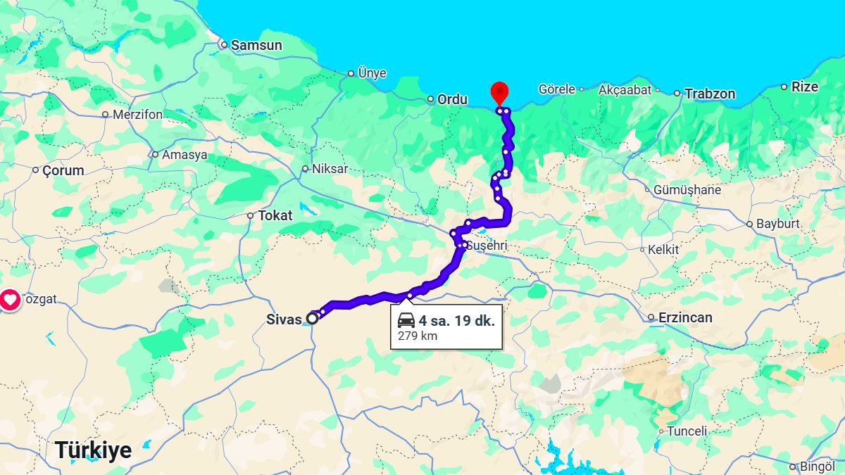 Sivas ile Giresun Arası Kaç KM? Kaç Saat? Sivas/Giresun Mesafe Bilgisi!