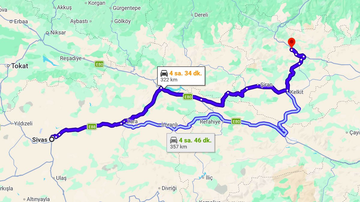 Sivas ile Gümüşhane Arası Kaç KM? Kaç Saat? Sivas/Gümüşhane Mesafe Bilgisi!
