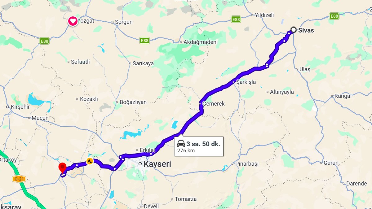 Sivas ile Nevşehir Arası Kaç KM? Kaç Saat? Sivas/Nevşehir Mesafe ve Yol Tarifi!