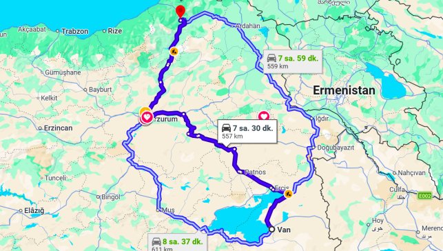 Van Artvin Arası Kaç Km?