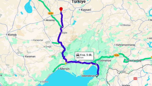 İskenderun Nevşehir Arası Kaç Km?