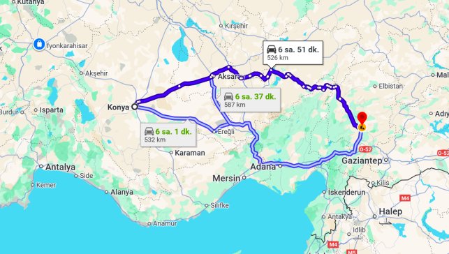 Konya Kahramanmaraş Arası Kaç Km?