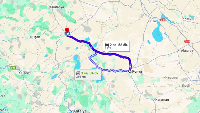 Konya Afyonkarahisar Arası Kaç Km?
