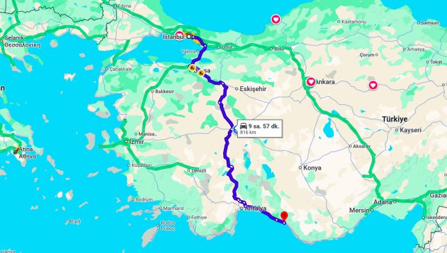 İstanbul Alanya Arası Kaç Km?