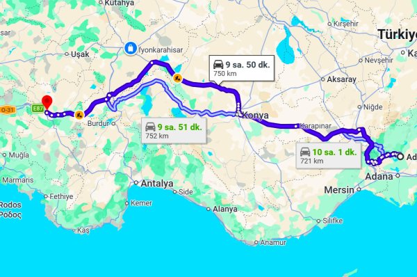 Adana Denizli Arası Kaç Km?
