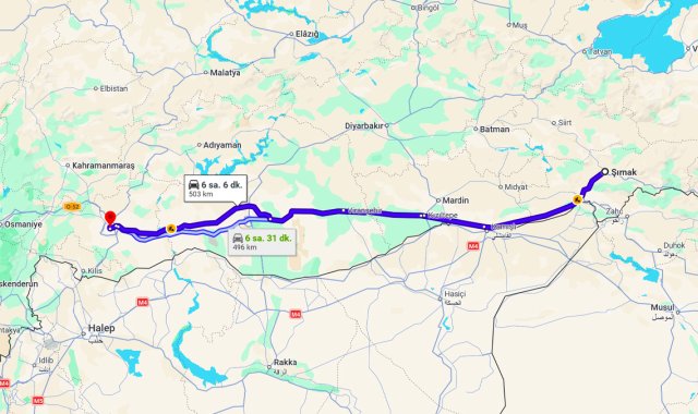 Şırnak Gaziantep Arası Kaç Km?