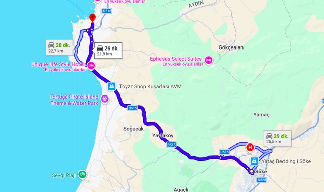 Söke Kuşadası Arası Kaç Km?