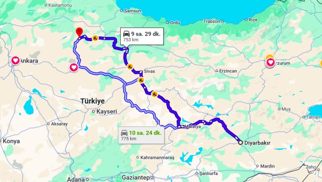 Diyarbakır Çorum Arası Kaç Km?