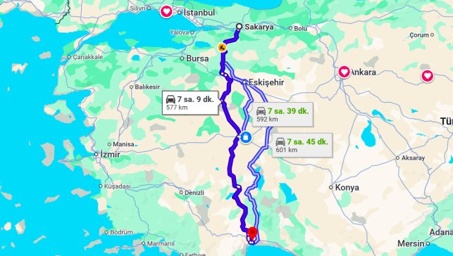 Sakarya Antalya Arası Kaç Km?
