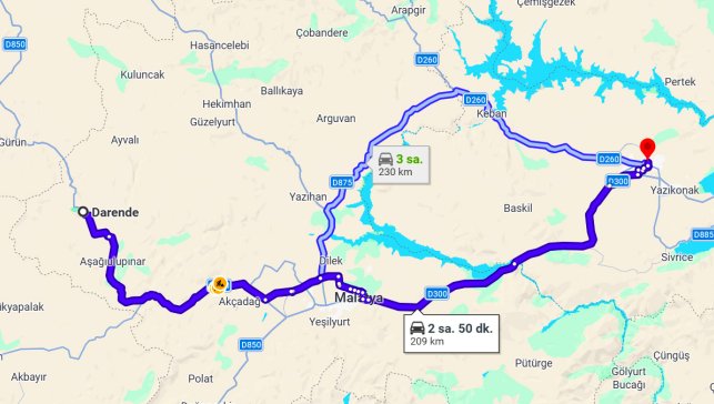 Darende Elazığ Arası Kaç Km?