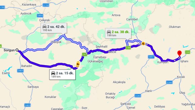 Sorgun Sivas Arası Kaç Km?