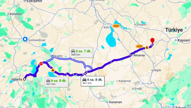 Isparta Nevşehir Arası Kaç Km?