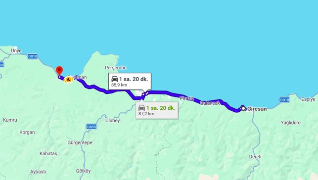 Giresun Fatsa Arası Kaç Km?