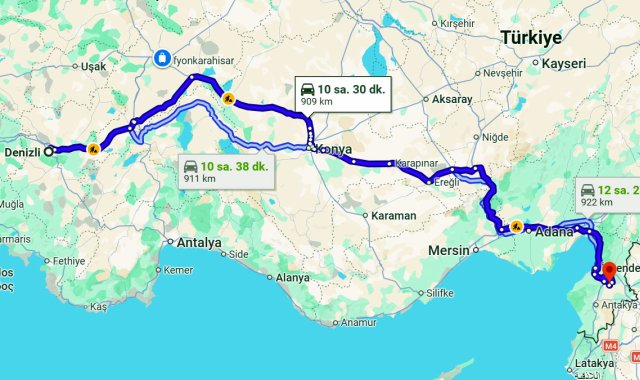 Denizli Hatay Arası Kaç Km?