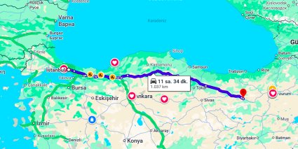 İstanbul Erzincan Arası Kaç Km?