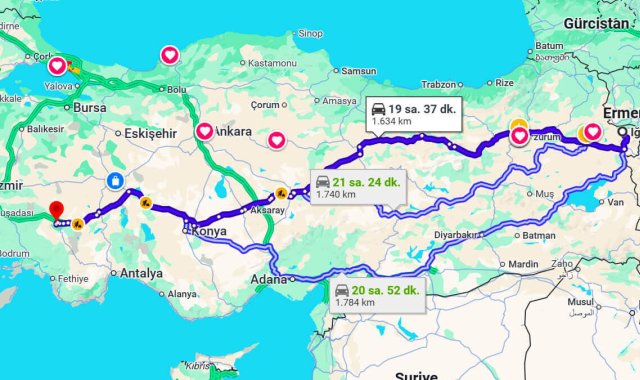 Iğdır Denizli Arası Kaç Km?