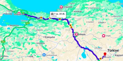 İstanbul Kapadokya Arası Kaç Km?