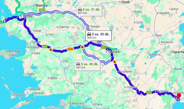 Urla Antalya Arası Kaç Km?
