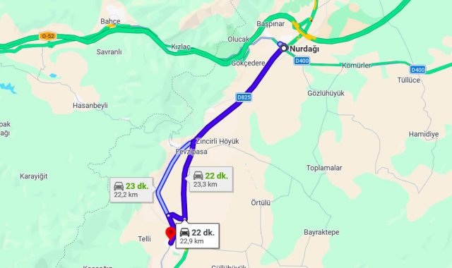 Nurdağ İslahiye Arası Kaç Km?