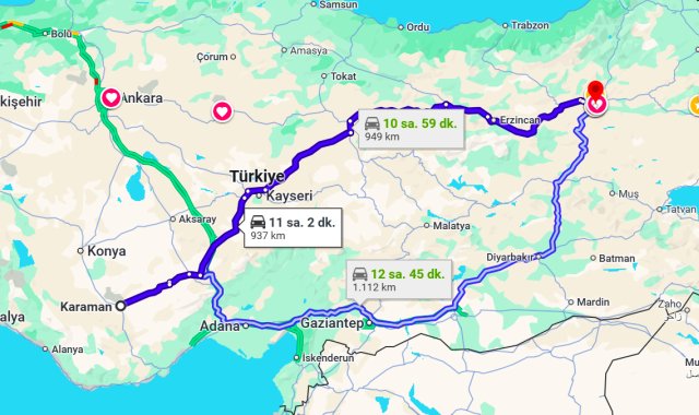 Karaman Erzurum Arası Kaç Km?