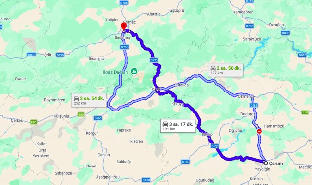 Çorum Kastamonu Arası Kaç Km?