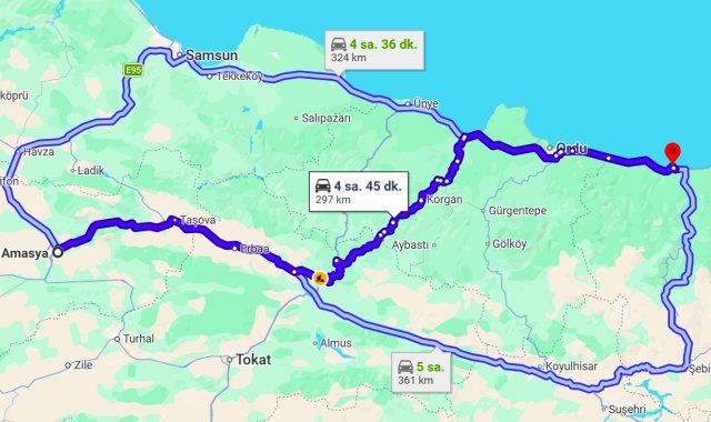 Amasya Giresun Arası Kaç Km?