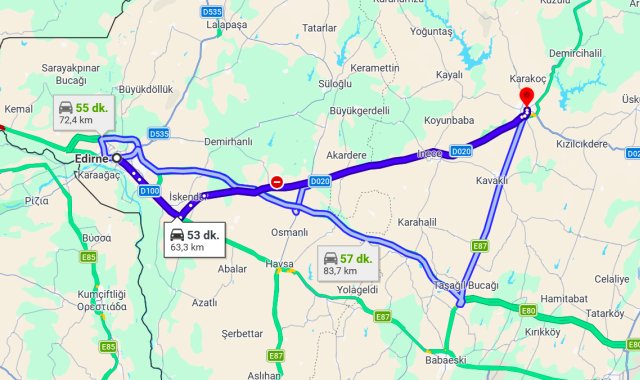 Edirne Kırklareli Arası Kaç Km?