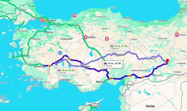 Denizli Diyarbakır Arası Kaç Km?
