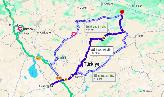 Aksaray Tokat Arası Kaç Km?