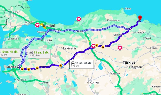 Manisa Samsun Arası Kaç Km?