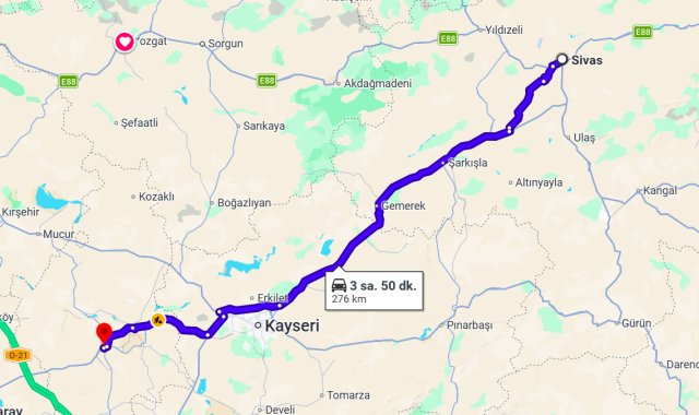 Sivas Nevşehir Arası Kaç Km?