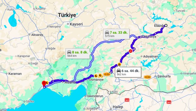 Elazığ Mersin Arası Kaç Km?