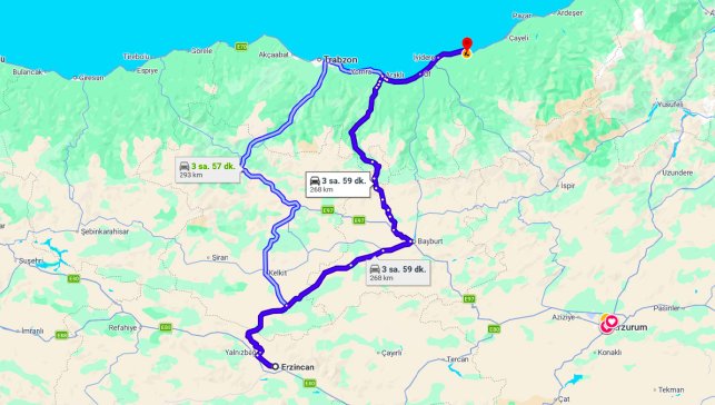 Erzincan Rize Arası Kaç Km?