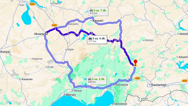 Aksaray Kahramanmaraş Arası Kaç Km?